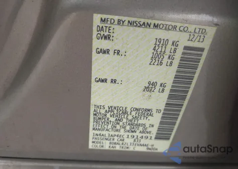 2014 Nissan Altima 2.5 S from USA, damaged, VIN 1N4AL3AP4EC191491